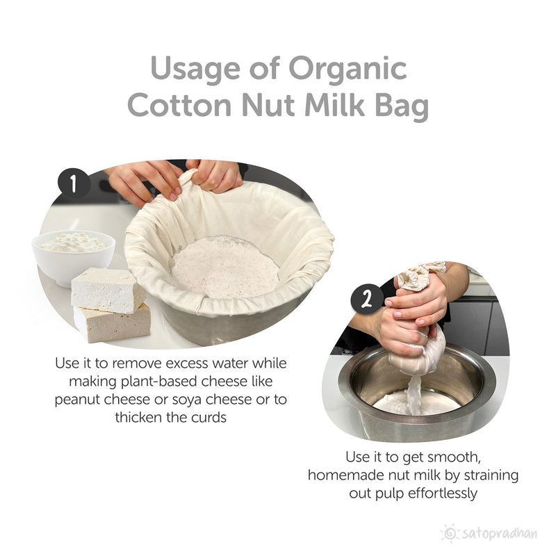 Organic Reusable Cotton Cloth Nut Milk Bag - Liquid Strainer