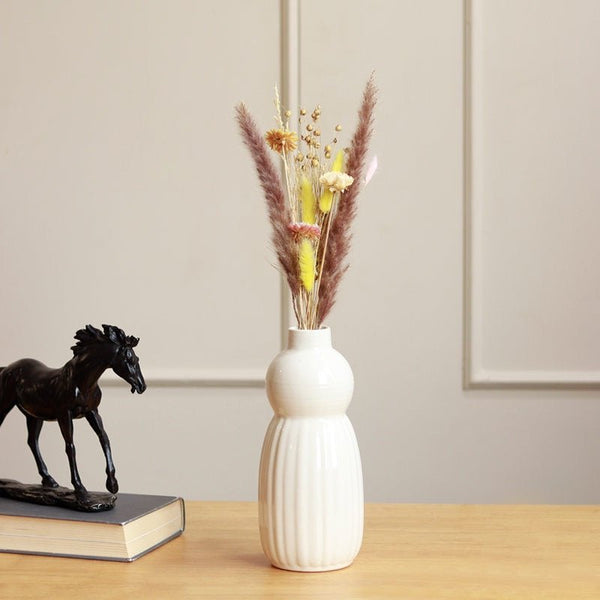 Pumpkin Ceramic Vase with Dried Aira Bunch | Verified Sustainable Vases on Brown Living™