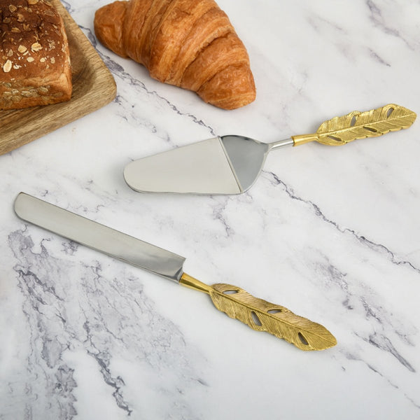 Punkh Cake and Knife Brass & Stainless Steel Server | Verified Sustainable Kitchen Tools on Brown Living™