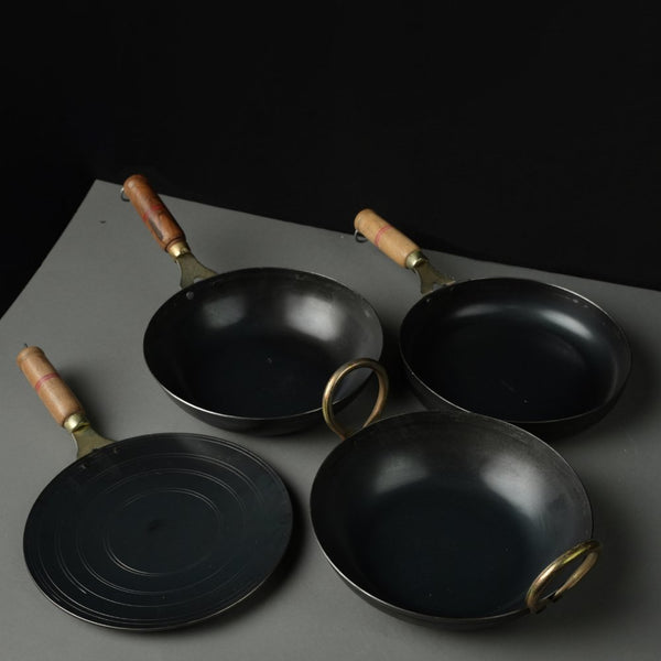 Pure Iron Handmade Family Combo (Roti Tawa+ Fry Pan+ Wok+ Dosa Tawa+ Kadai) | Verified Sustainable Cookware on Brown Living™