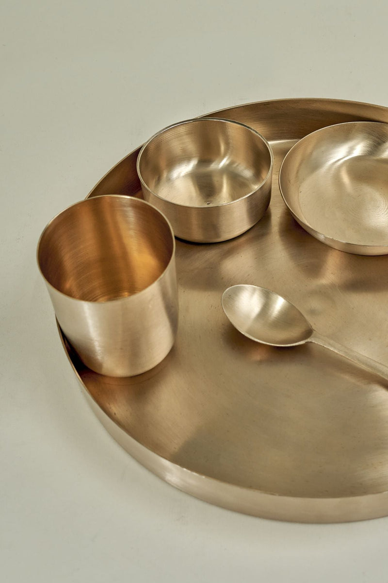 Pure Original Kansa/ Bronze 6 Piece Thali Set 14" | Verified Sustainable Dinner Set on Brown Living™