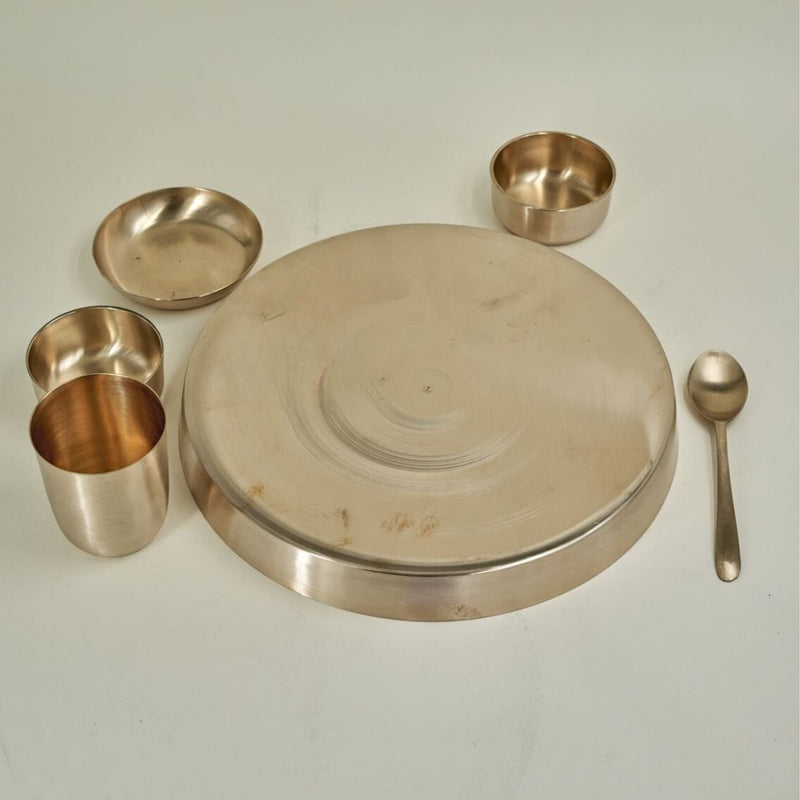 Pure Original Kansa/ Bronze 6 Piece Thali Set 14" | Verified Sustainable Dinner Set on Brown Living™