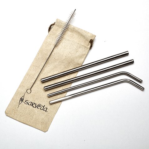 Reusable & Eco - friendly Stainless Steel Straws - Pack of 4 | Verified Sustainable Drinking Straws & Stirrers on Brown Living™