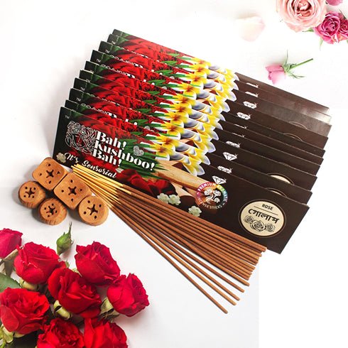 Rose Bah Kushboo Bah Premium Sensorial Aromatic Incense Sticks (10 Packs = 400+ Sticks) | Verified Sustainable Pooja Needs on Brown Living™