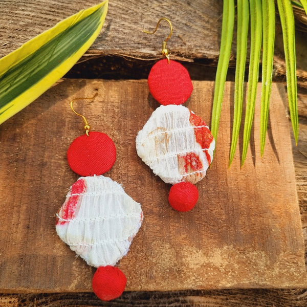 Ruya Upcycled Textile Earring - Red and White | Verified Sustainable Womens earrings on Brown Living™