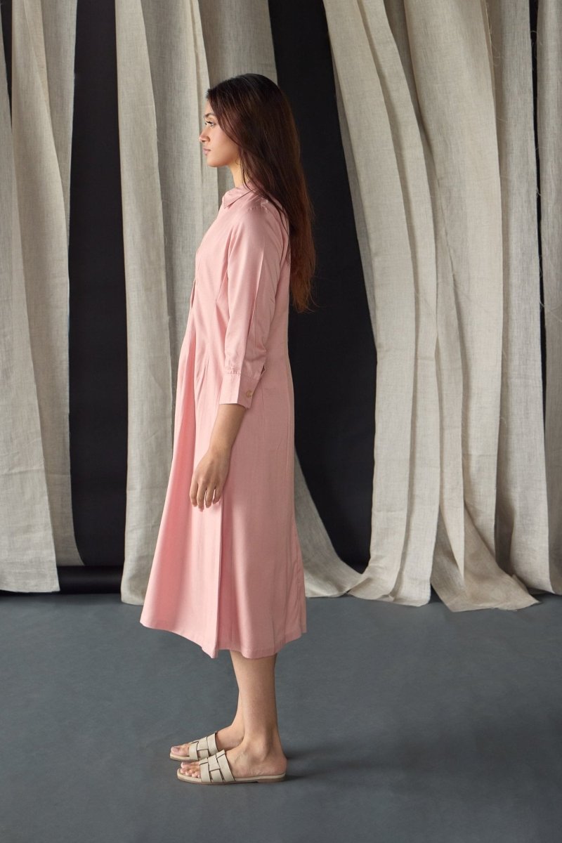 Salmon Pink Fitted Shirt Dress | Verified Sustainable Womens Dress on Brown Living™