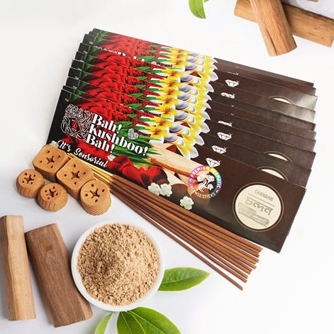 Sandalwood / Chandan Bah Kushboo Bah Premium Sensorial Aromatic Incense Sticks (10 Packs = 200+ Sticks) | Verified Sustainable Pooja Needs on Brown Living™