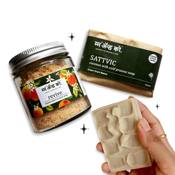 Sattvic Coconut Milk Cold Process Soap + Revive Bath & Foot Soak Saver Pack | Verified Sustainable Gift Giving on Brown Living™