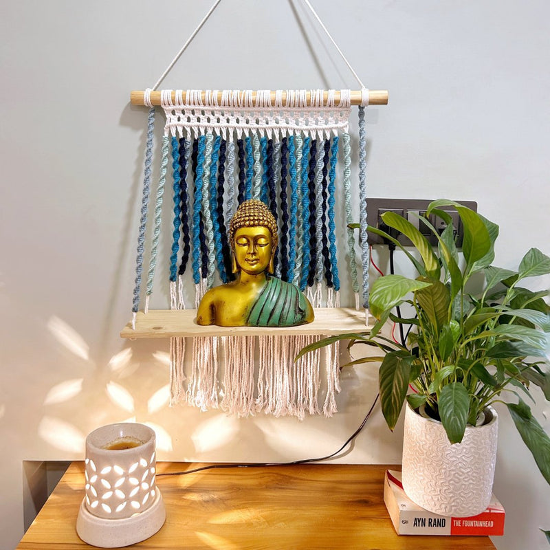 Shades of Blue Macrame Wall Shelf | Verified Sustainable Wall Decor on Brown Living™