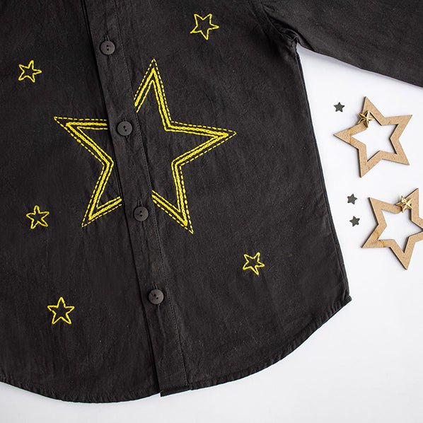 Stars Party Embroidered 100% Organic Cotton - Black | Verified Sustainable Kids Shirts on Brown Living™