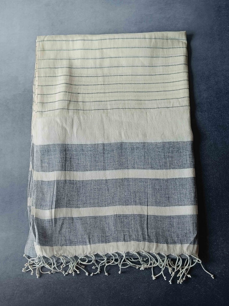 Striped Hemp Fabric Unisex Stole - Grey Broad Stripes | Verified Sustainable Womens Scarf on Brown Living™