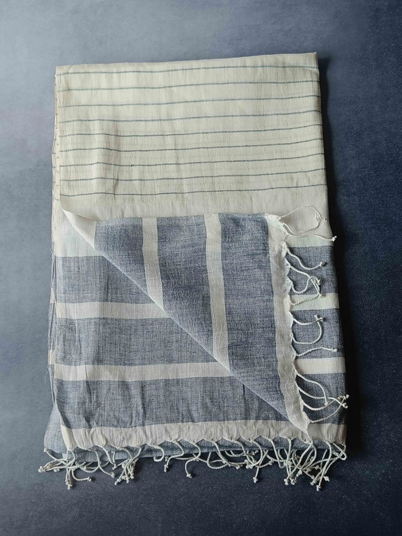 Striped Hemp Fabric Unisex Stole - Grey Broad Stripes | Verified Sustainable Womens Scarf on Brown Living™