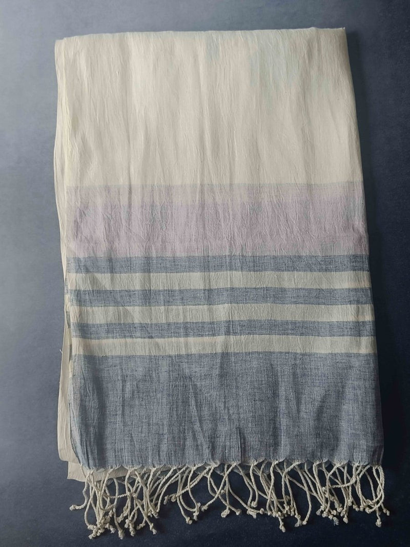 Striped Hemp Fabric Unisex Stole - Grey & White | Verified Sustainable Womens Scarf on Brown Living™