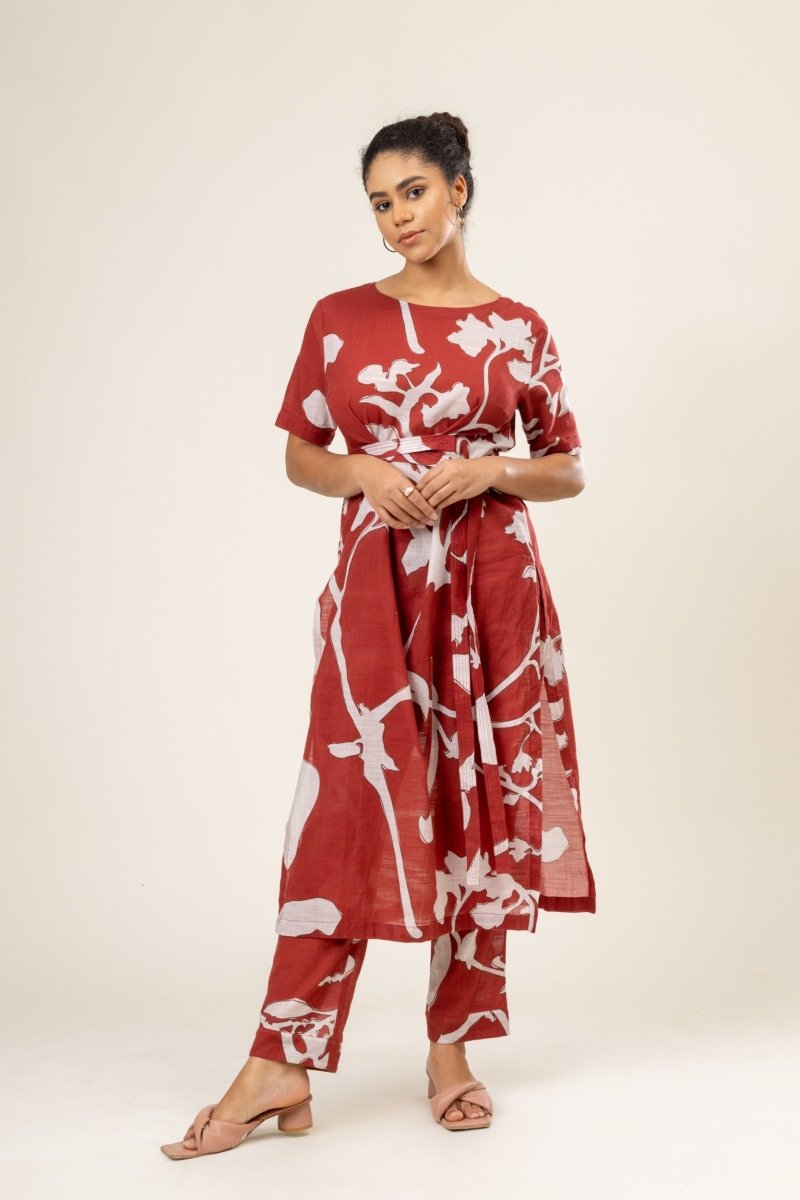 Sue - Upcycled Cotton Lenin Printed Set | Verified Sustainable Womens Co - Ord Sets on Brown Living™