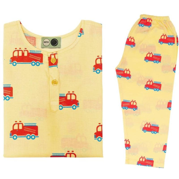 The Fire Fighter Truck - Unisex Kids Cotton Nightwear | Verified Sustainable Kids Pyjamas on Brown Living™