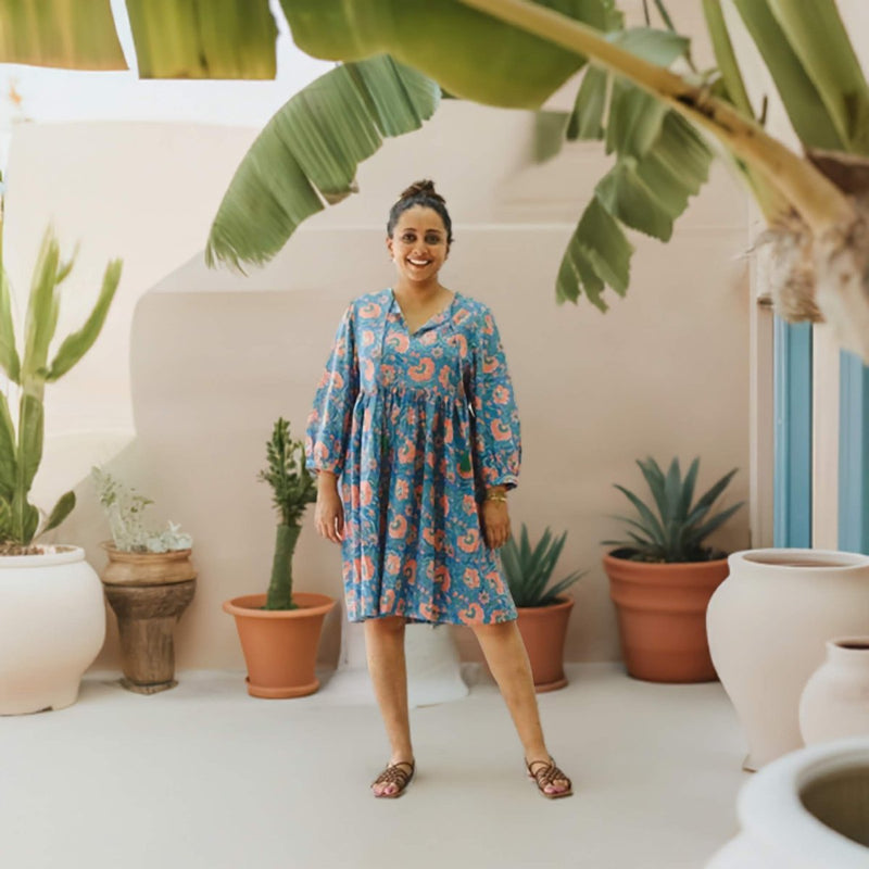 The Jemma Cotton Dress | Block Print | Coral Petals | Verified Sustainable Womens Dress on Brown Living™