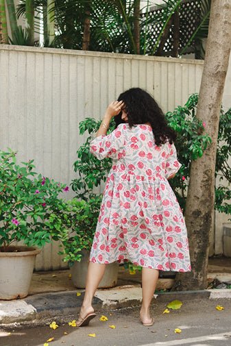 The Jemma Cotton Dress | Block Print | Rustic Blooms | Verified Sustainable Womens Dress on Brown Living™