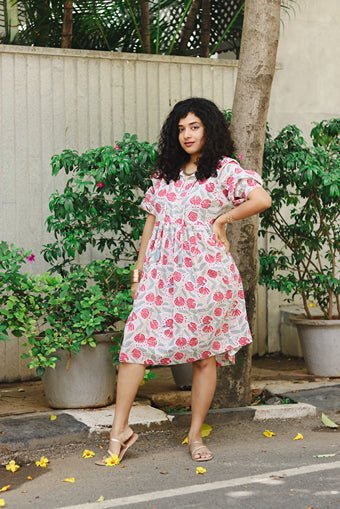 The Jemma Cotton Dress | Block Print | Rustic Blooms | Verified Sustainable Womens Dress on Brown Living™