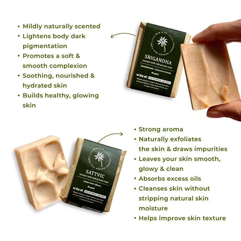 Trial Mini Coconut Milk Soap Pack of 3 - Srigandha + Sattvic + Saumyaa | Verified Sustainable Gift Giving on Brown Living™