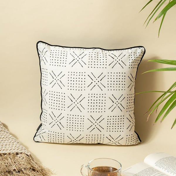 Tribal Boho Printed Cushion Cover - B/W 45 X 45 Cm | Verified Sustainable Covers & Inserts on Brown Living™