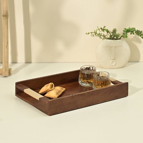 Tribal Wooden Serving Tray in Walnut | Verified Sustainable Trays & Platters on Brown Living™