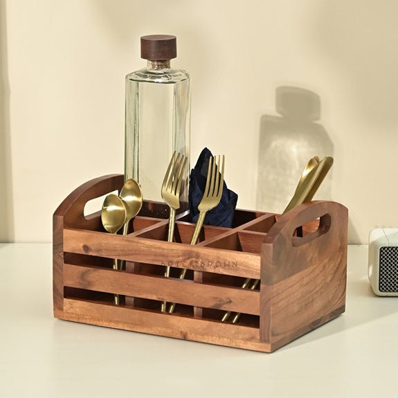 Two in One Wooden Flatware Organizer and Tea Glass Holder | Verified Sustainable Kitchen Organizers on Brown Living™