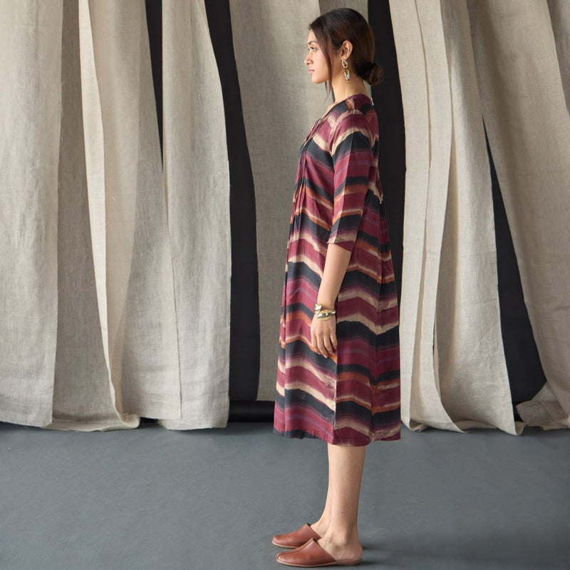 Valley Paint Flowy Silk Dress - Maroon | Verified Sustainable Womens Dress on Brown Living™