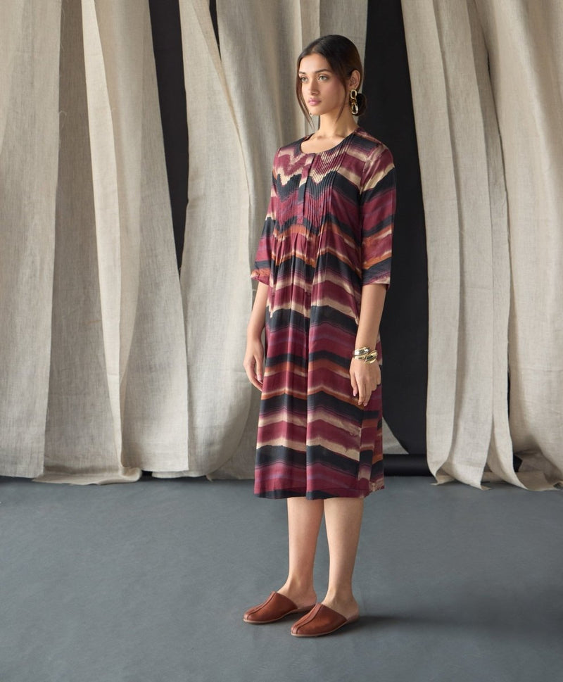 Valley Paint Flowy Silk Dress - Maroon | Verified Sustainable Womens Dress on Brown Living™