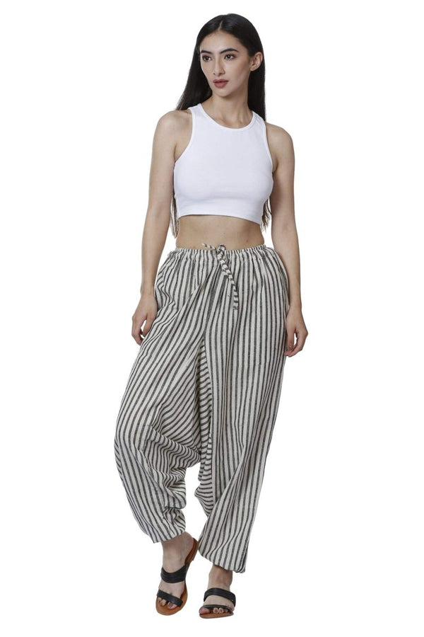 Women's Lounge Pant | White Stripes | Free Size | Verified Sustainable Womens Pants on Brown Living™