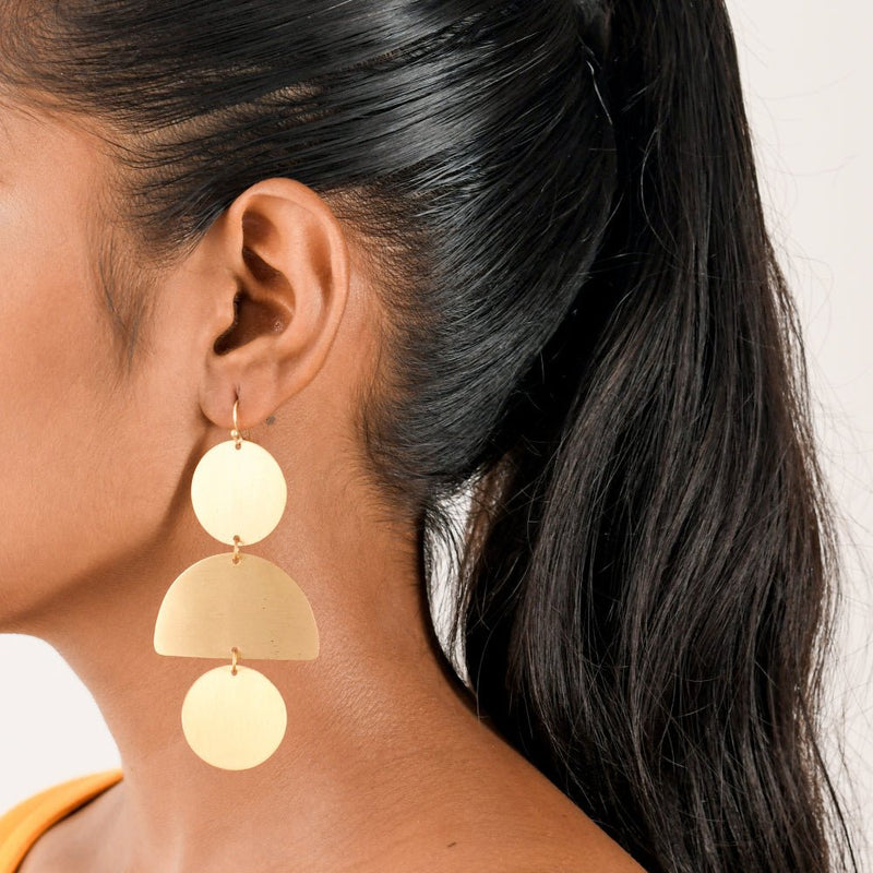 Buy 3-Step Brass Textured Earrings | Shop Verified Sustainable Womens earrings on Brown Living™