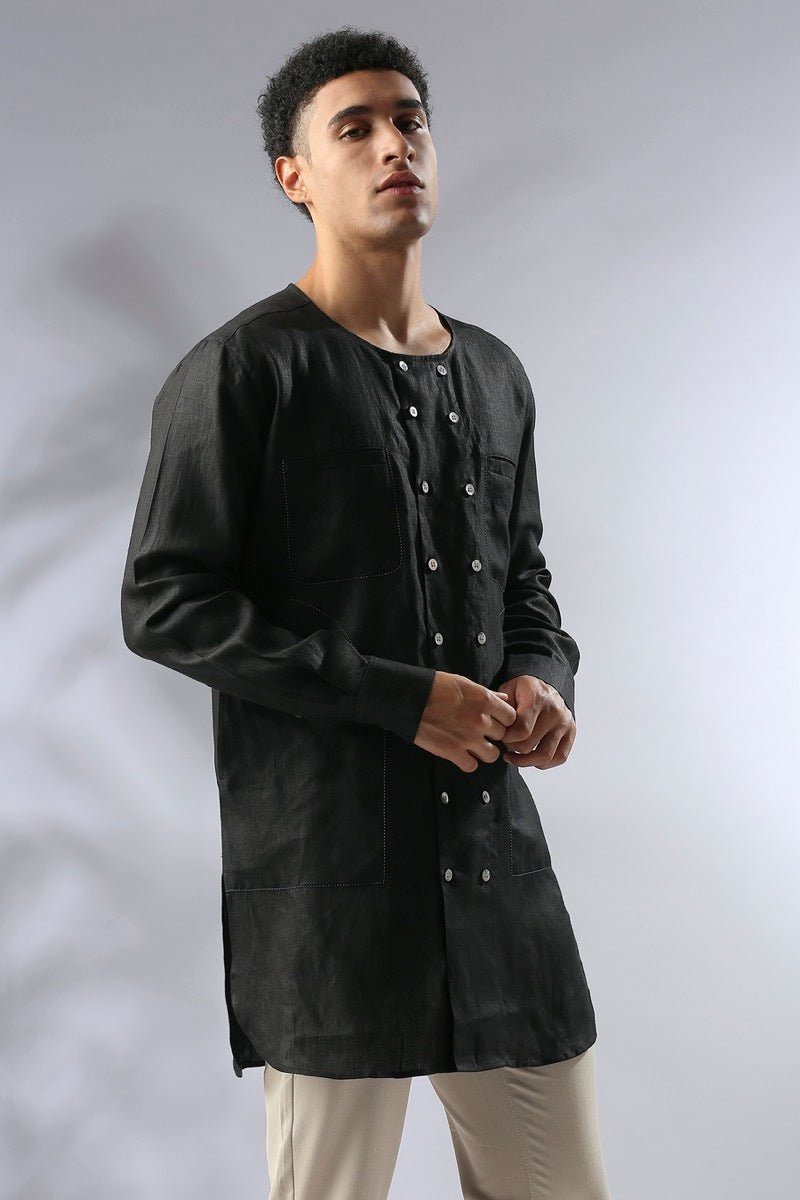 Buy Ashoka Double Breasted Kurta - Black | Shop Verified Sustainable Mens Kurta on Brown Living™