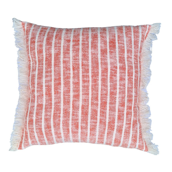 Buy Awry Stripe Cushion Cover Reversible 2 Side Fringes- Coral Rose 20X20 inches | Shop Verified Sustainable Covers & Inserts on Brown Living™