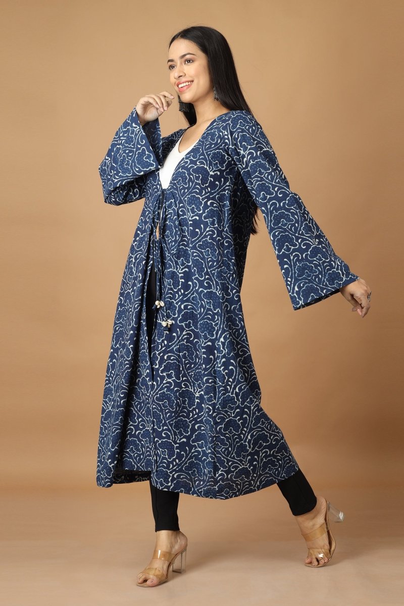 Buy Bageecha Dabu Indigo Cotton Jacket | Shop Verified Sustainable Products on Brown Living