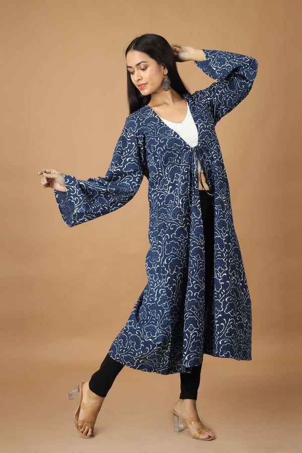 Buy Bageecha Dabu Indigo Cotton Jacket | Shop Verified Sustainable Products on Brown Living