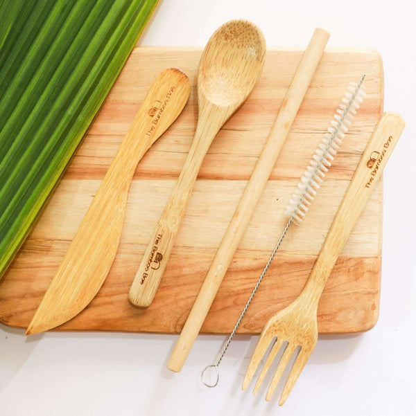 Buy Bamboo Cutlery | Eco Friendly Travel Cutlery | Handcrafted Cutlery Spoon Fork Knife Bamboo Straw | Shop Verified Sustainable Cutlery Kit on Brown Living™