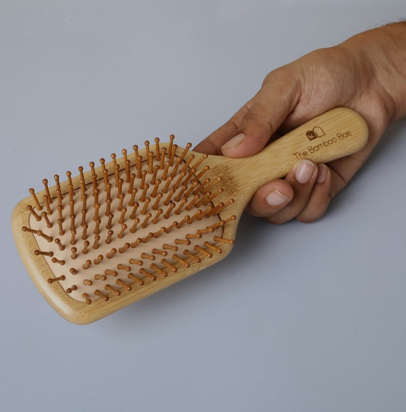 Buy Bamboo Paddle Hair Brush | Bamboo Bristles Detangling Comb | With Cotton Pouch | Shop Verified Sustainable Hair Comb on Brown Living™