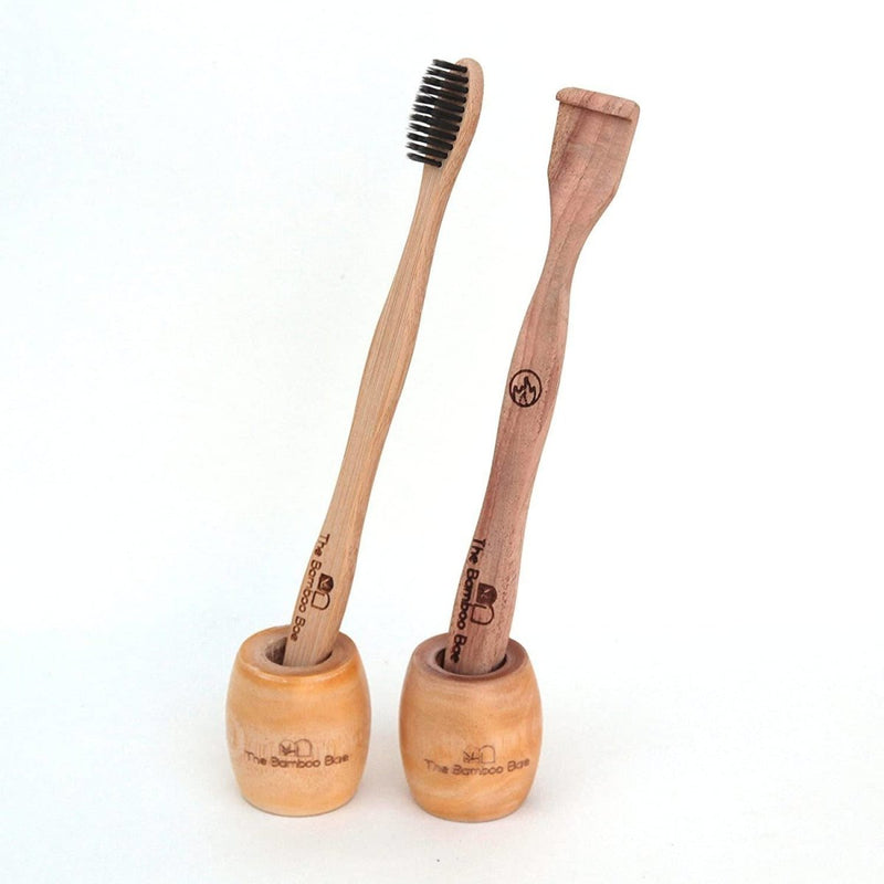 Buy Bamboo Toothbrush and Tongue Cleaner with 2 Holders Combo | Oral Care Kit | With Reusable Jute Pouch | Shop Verified Sustainable Oral Care on Brown Living™