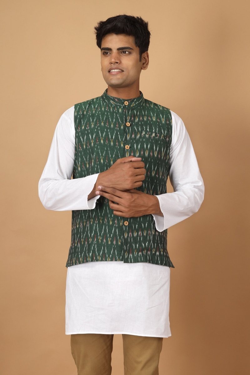 Buy Bhor Ikat Mens Nehru Cotton Jacket | Shop Verified Sustainable Mens Jacket on Brown Living™