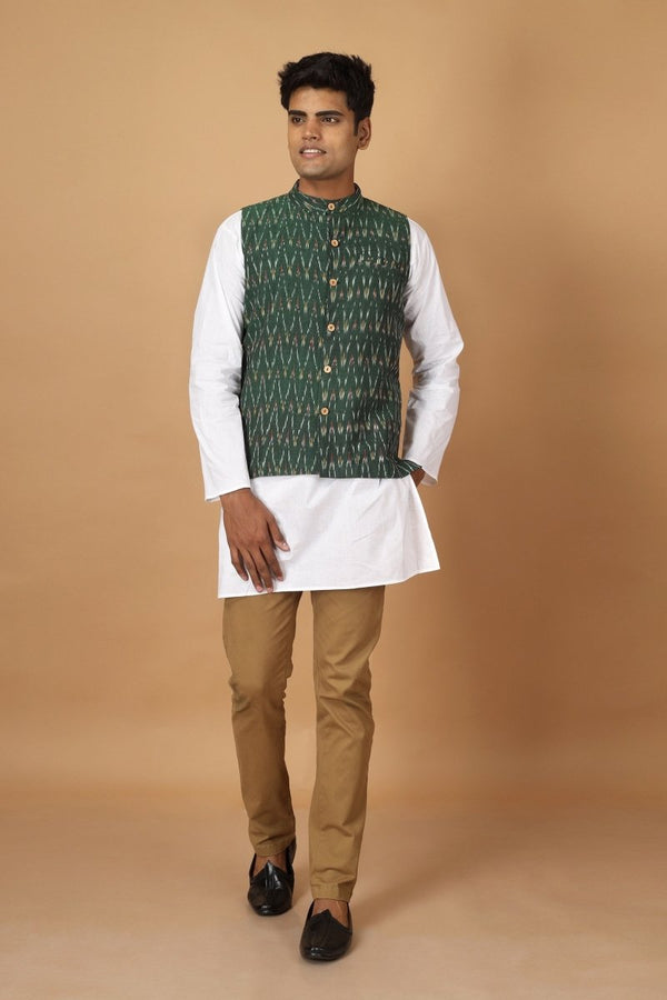 Buy Bhor Ikat Mens Nehru Cotton Jacket | Shop Verified Sustainable Mens Jacket on Brown Living™