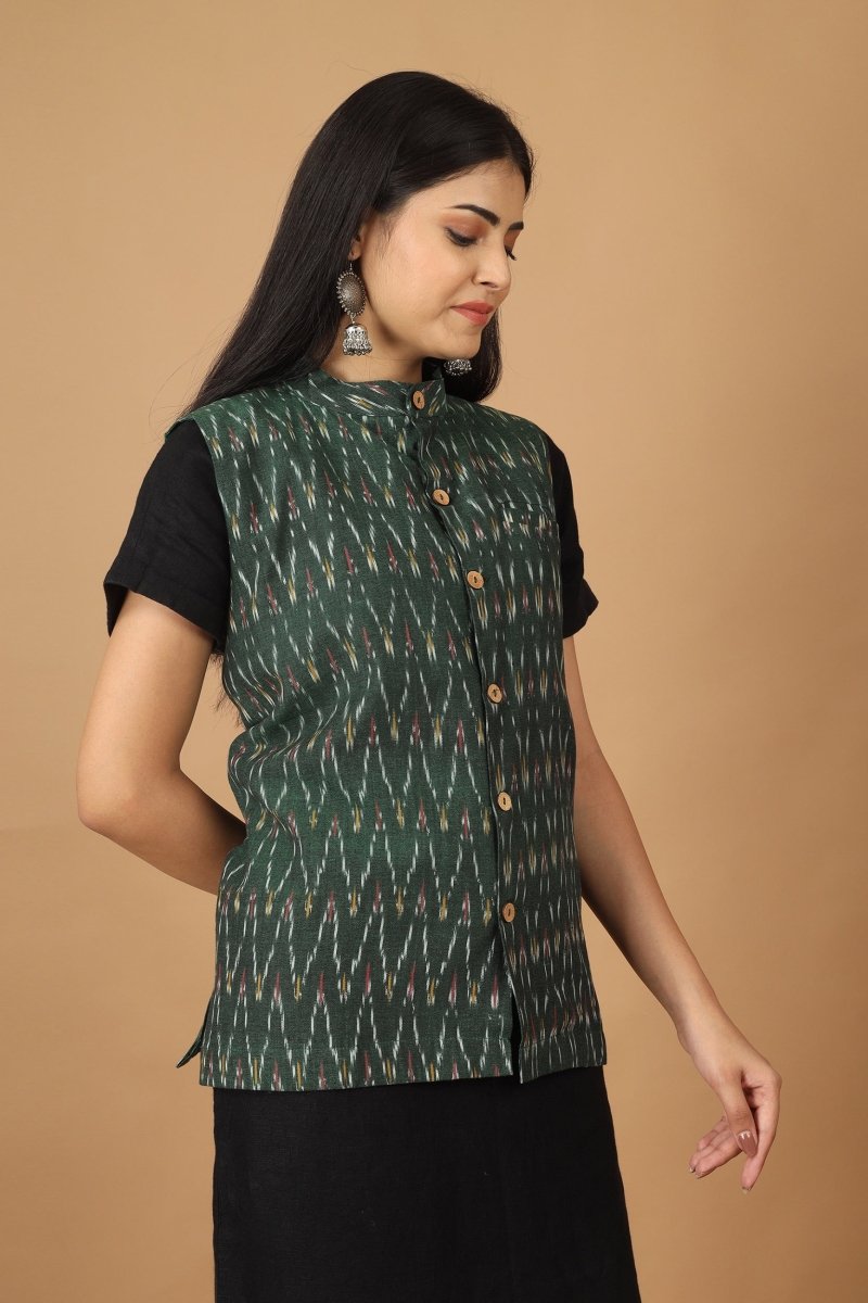 Buy Bhor Ikat Womens Nehru Cotton Jacket | Shop Verified Sustainable Products on Brown Living