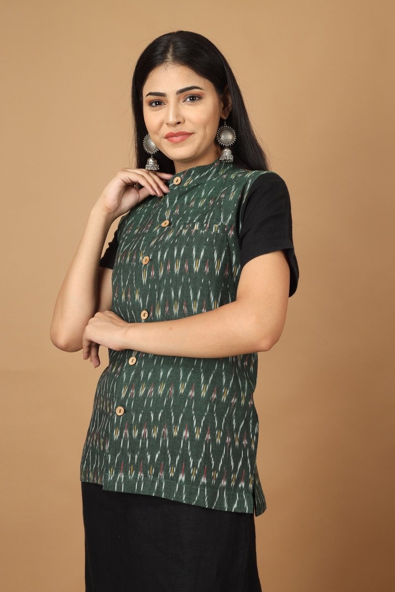 Buy Bhor Ikat Womens Nehru Cotton Jacket | Shop Verified Sustainable Products on Brown Living