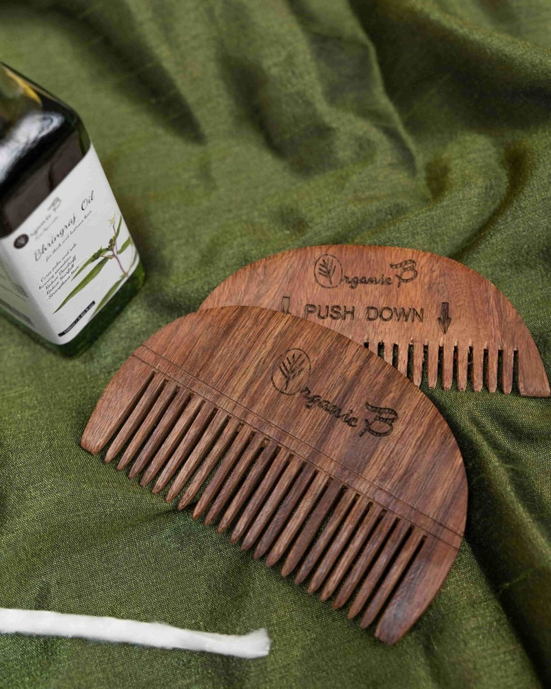 Buy Bhringraj Oil & Wooden Applicator Combo | Shop Verified Sustainable Hair Comb on Brown Living™