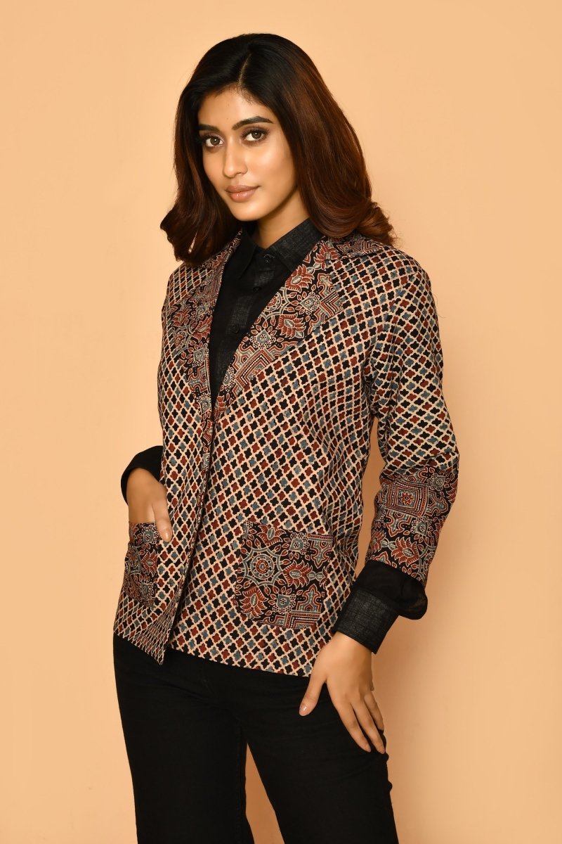 Buy Black Ajharak Coat Cotton Jacket for Women | Shop Verified Sustainable Womens Jacket on Brown Living™