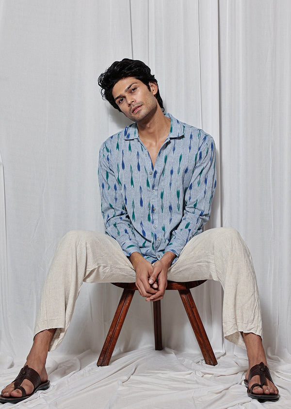 Buy Blue Handloom Ikat Shirt | Shop Verified Sustainable Mens Shirt on Brown Living™