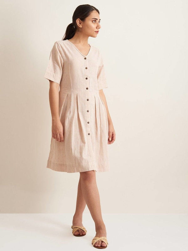 Buy Box Pleat Shirt Dress - Biege | Shop Verified Sustainable Womens Dress on Brown Living™