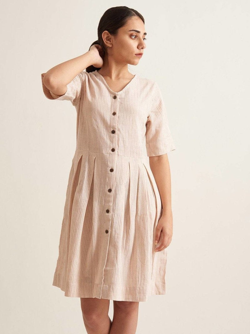 Buy Box Pleat Shirt Dress - Biege | Shop Verified Sustainable Womens Dress on Brown Living™