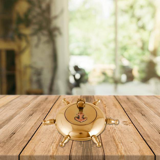 Buy Brass Nautical Wheel Design Cigarettes Ashtray | Shop Verified Sustainable Table Decor on Brown Living™