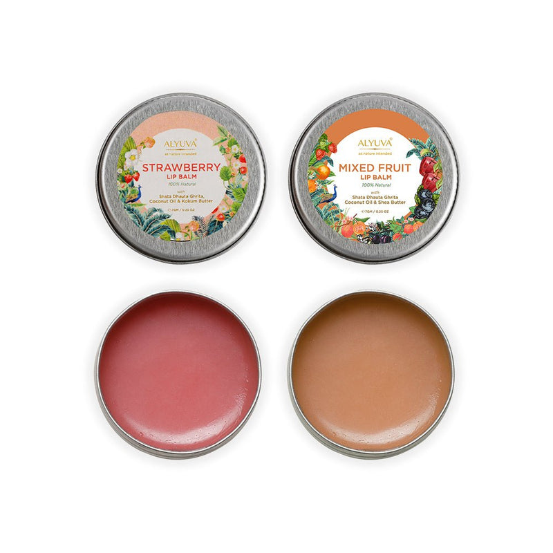 Buy Combo of Ghee Enriched 100% Natural Strawberry & Blueberry Lip Balms, 7gms Each | Shop Verified Sustainable Lip Balms on Brown Living™