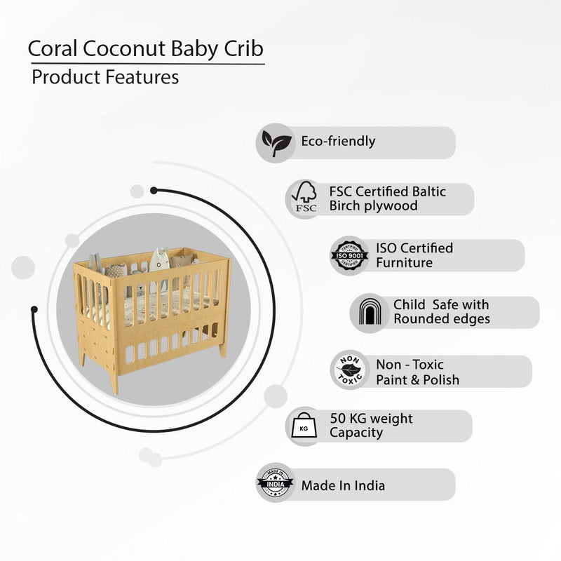 Buy Coral Coconut | Wooden Baby Crib - Small | Shop Verified Sustainable Decor & Artefacts on Brown Living™