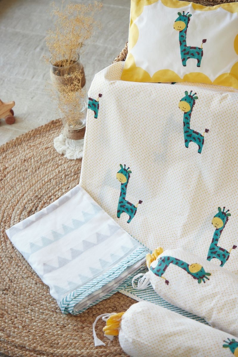 Buy Cot Bedding Set - My Best Friend The Giraffe With Dohar - Teal | Shop Verified Sustainable Bed Linens on Brown Living™